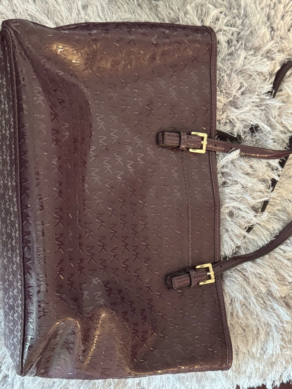 Michael Kors Deep Plum Leather Tote with Gold Hardware